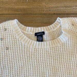 White knitted see through cropped sweater with silver embellishments